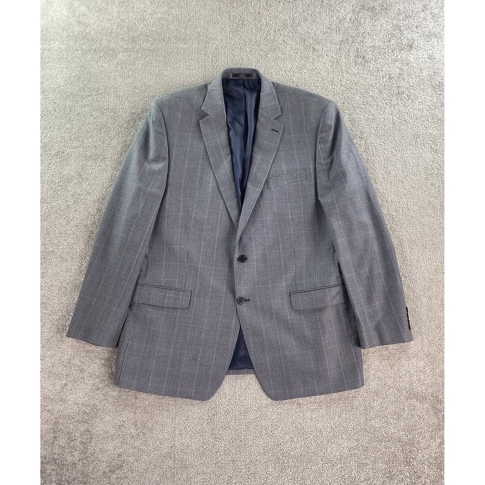 Ralph Lauren Suit Jacket Mens 46 L Blue Wool Silk Glen Plaid Luxury Sport LRL